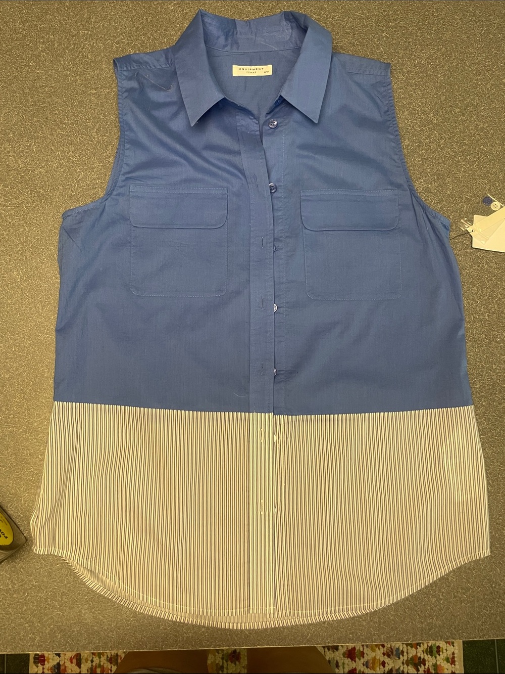 Equipment Two-Tone Blue and White Sleeveless Button-Down Shirt NWT